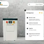 Clean Digest 20 avec fiche technique biodigesteur — biodéchets, collecte mensuelle, hygiène, capacité 20 à 150kg/jour