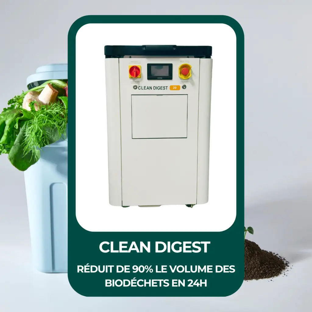 Carte produit Clean Digest 20 — biodigesteur qui réduit de 90% le volume des biodéchets en 24h