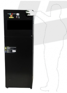 Machine Clean Glass d’IDS Environnement pour le broyage des bouteilles et déchets en verre, montrant le bac de collecte rempli de morceaux de verre, en environnement industriel.