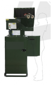 Machine Clean Glass d’IDS Environnement pour le broyage des bouteilles et déchets en verre, montrant le bac de collecte rempli de morceaux de verre, en environnement industriel.