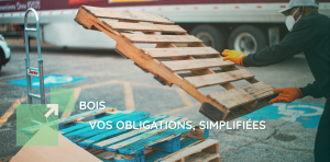 Palette en bois illustrant les déchets bois, avec mention de la solution Clean Kompact d’IDS Environnement pour collecter et réduire le volume des cagettes et palettes.