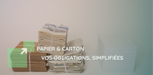 Bannière de IDS Environnement pour la page Papier & Carton, illustrant la gestion des flux de papier et carton collectés et compactés en balles via le système Clean Kompact, avec le titre ‘Gestion du papier et carton – obligations simplifiées’