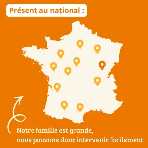 Carte de France illustrant le réseau d'agences IDS Environnement présent au niveau national