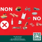 Affiche des éléments interdits dans le biodigesteur Clean Digest — métaux, verre, plastiques, huiles, os, coquillages