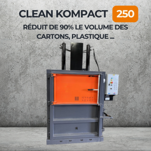 Presse à balles Clean Kompact 250 réduit 90% volume cartons et plastiques