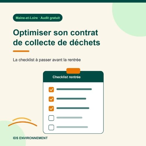 Checklist pour optimiser son contrat de collecte de déchets professionnels dans le Maine-et-Loire (c'est le champ le plus important pour le SEO — il décrit ce que montre l'image tout en portant la requête cible)